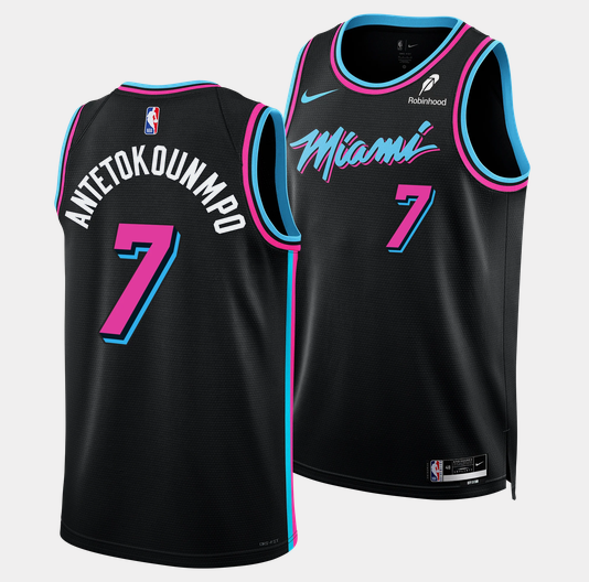 Men's Miami Heat #7 Giannis Antetokounmpo Black 2026 Original Vice Nights Swingman Stitched Basketball Jersey Men's Miami Heat #7 Giannis Antetokounmpo Black 2026 Original Vice Nights Swingman Stitched Basketball Jersey